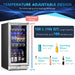 Temperature adjustable wine and beverage cooler with product details on a white background