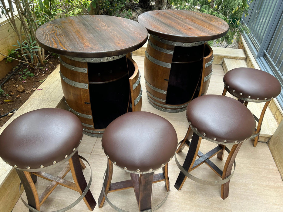 Double Oak Barrel Pub Table Set, Bourbon Wine Barrel, Door Storage Shelf, Barrel Bar Cabinet, Whiskey Barrel Bar, Wine Barrel Cabinet