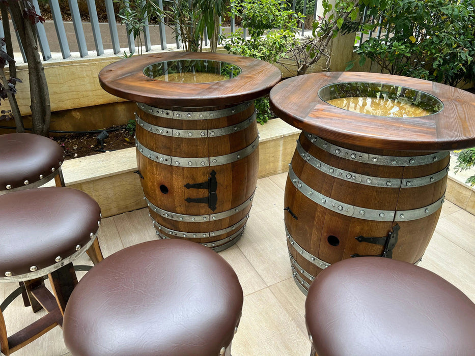 Double Oak Barrel Pub Table Set, Bourbon Wine Barrel, Door Storage Shelf, Barrel Bar Cabinet, Whiskey Barrel Bar, Wine Barrel Cabinet