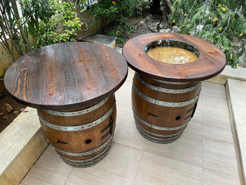 Double Oak Barrel Pub Table Set, Bourbon Wine Barrel, Door Storage Shelf, Barrel Bar Cabinet, Whiskey Barrel Bar, Wine Barrel Cabinet