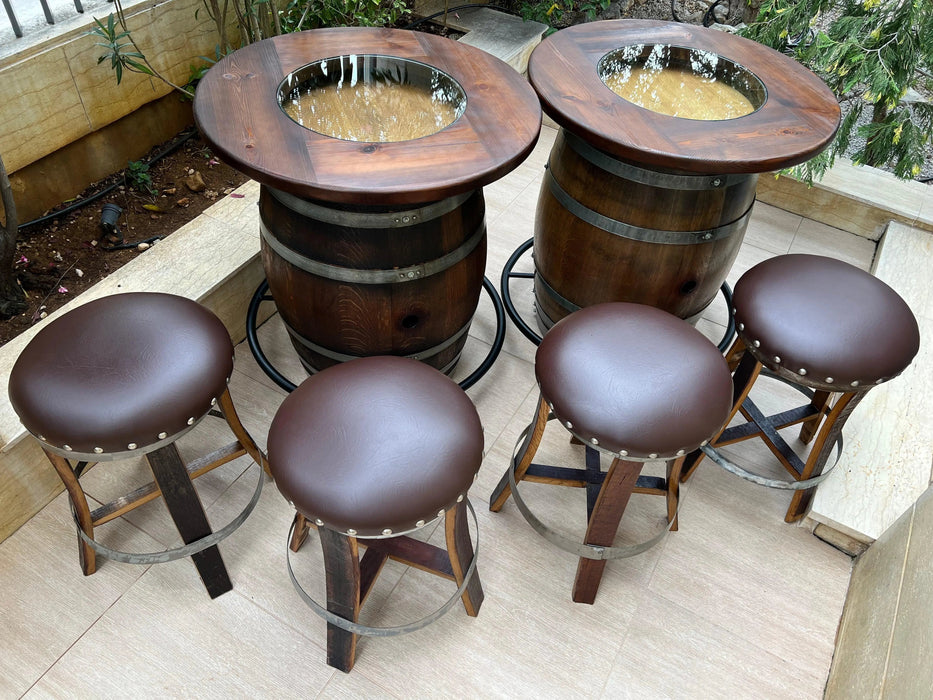 Double Oak Barrel Bistro Pub Table Set, Bourbon Wine Barrel, Footrail Footrest Comfort, Barrel Bar, Whiskey Barrel Bar, Wine Barrel Cabinet