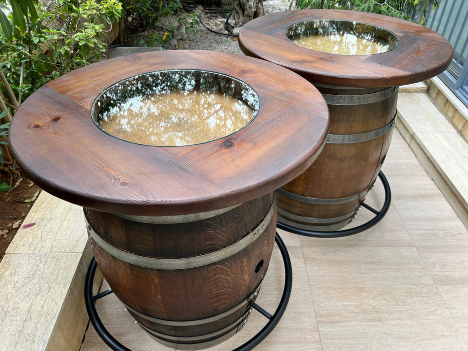 Double Oak Barrel Bistro Pub Table Set, Bourbon Wine Barrel, Footrail Footrest Comfort, Barrel Bar, Whiskey Barrel Bar, Wine Barrel Cabinet