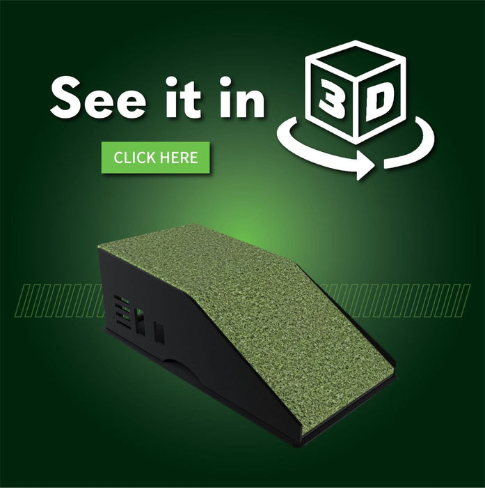 Green and black ramp with 'See it in 3D' text and button on a green background