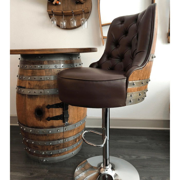 Luxury Wine Barrel Bar Set w/ Pub Table & Wine Barrel Bar Stools - Multi-Use Wine and Whiskey Home Bar Furniture