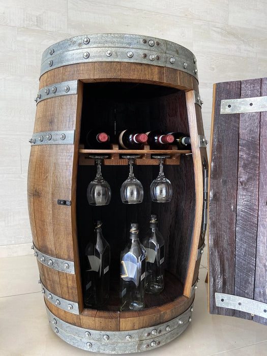 Luxury Wine Barrel Bar Set w/ Pub Table & Wine Barrel Bar Stools - Multi-Use Wine and Whiskey Home Bar Furniture