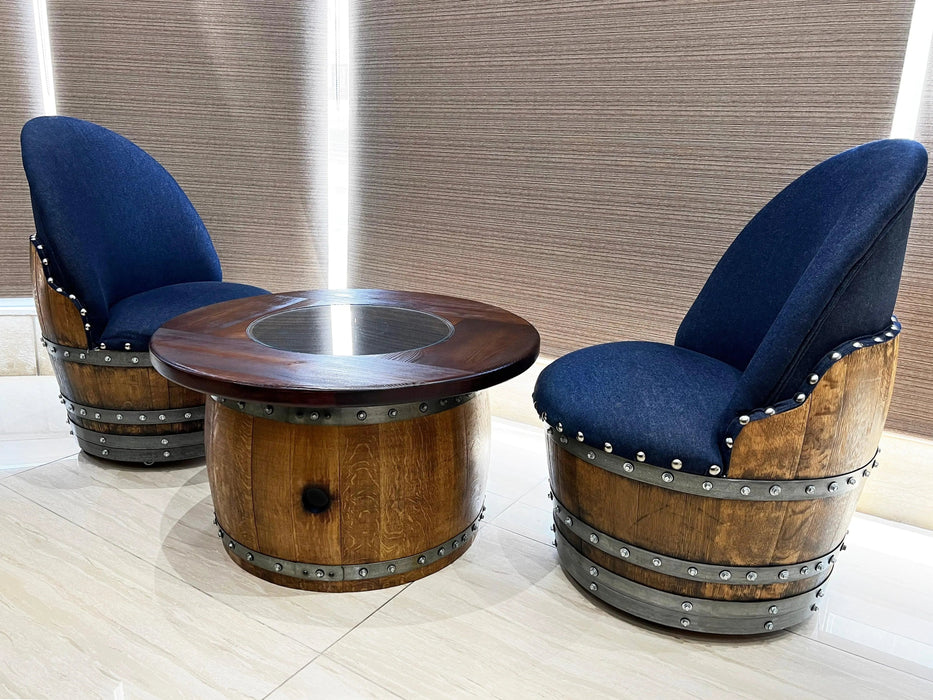 Mid-Barrel Coffee Table With Removable Glass Top - Wine/Whiskey/Bourbon Barrel Storage Table - Rustic Furniture
