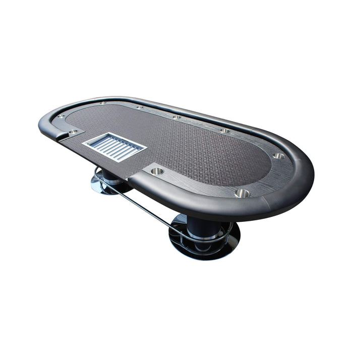 Black portable table with a screen on a white background