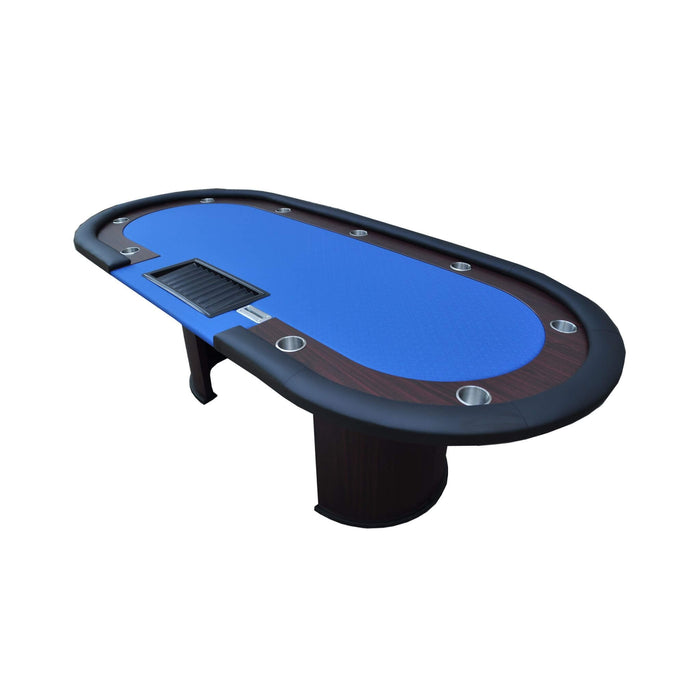Poker table with blue playing surface on a white background