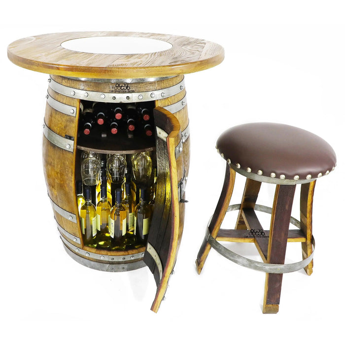 Table Top with Glass Center for Whiskey or Wine Barrel, Reclaimed Rustic, Elegant Style, Hand Wire Brushed Solid Wood -