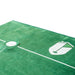 Green sports field mat with white markings on a white background
