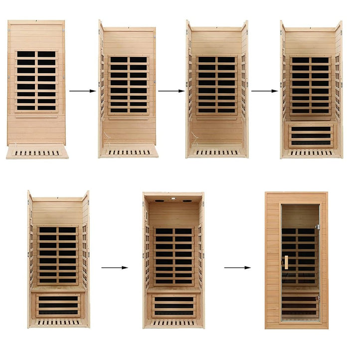 Premium 1-Person Indoor Low EMF FAR Infrared Heat Hemlock Wood Personal Home Spa Sauna, 1200W (SAK27463)