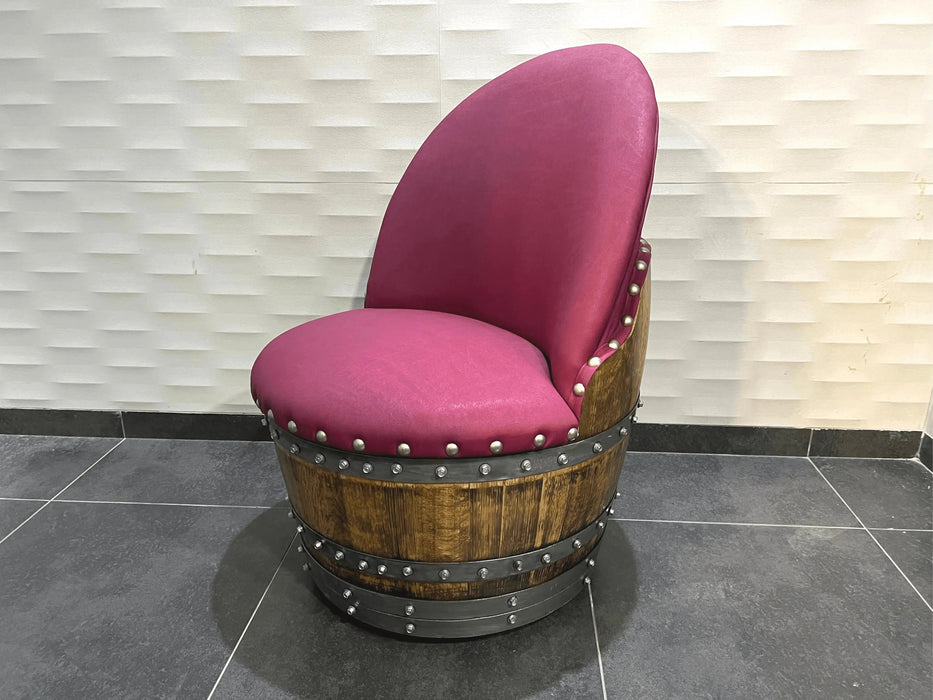 Burgundy Berry Oak Barrel Chair, Hidden Storage, Memory Foam Upholstery, Movable On Casters (2 Chair Min. Purchase)