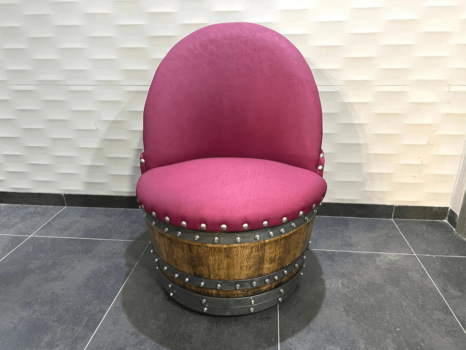 Burgundy Berry Oak Barrel Chair, Hidden Storage, Memory Foam Upholstery, Movable On Casters (2 Chair Min. Purchase)