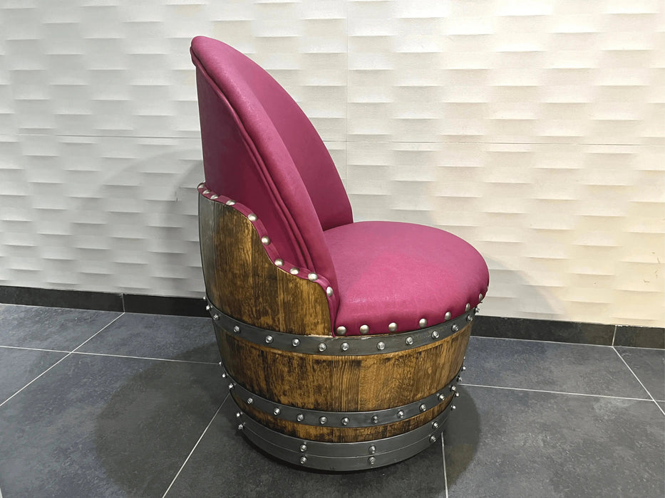 Burgundy Berry Oak Barrel Chair, Hidden Storage, Memory Foam Upholstery, Movable On Casters (2 Chair Min. Purchase)