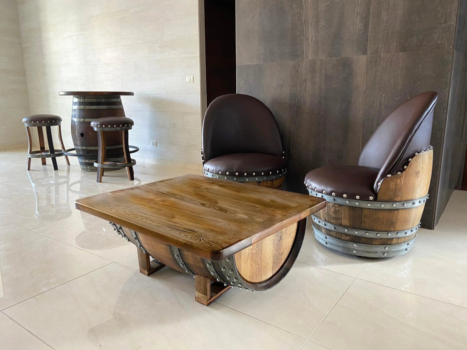 Barrel Coffee Table With Removable Glass Top - Wine/Whiskey/Bourbon Barrel Storage Table - Rustic Furniture